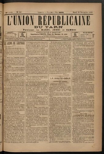 Union républicaine du Tarn (L’), 28 novembre 1899