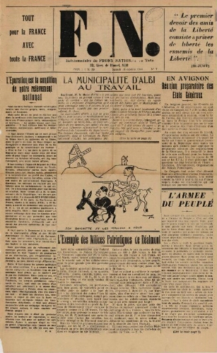 F.N. : hebdomadaire du Front national du Tarn, n°7, 14 octobre 1944