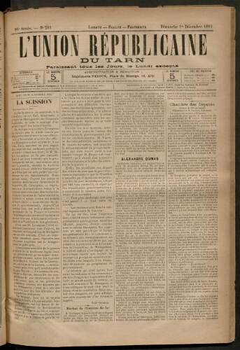 Union républicaine du Tarn (L’), 1 décembre 1895