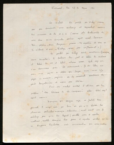 Lettre de Paul Gayraud à Louisa Paulin, le 23 mars 1941