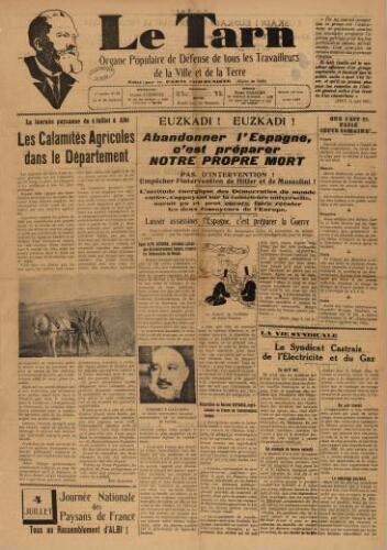 Tarn : Organe populaire de défense des ouvriers, paysans, artisans et petits commerçants (Le), n°24, 19 juin 1937