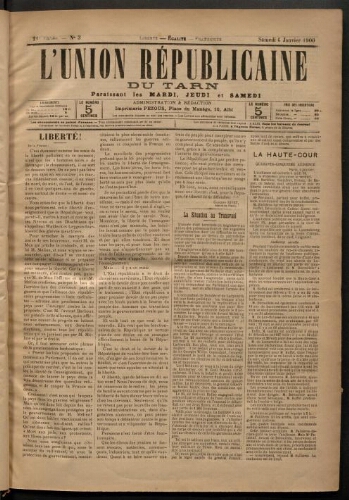 Union républicaine du Tarn (L’), 6 janvier 1900