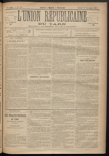 Union républicaine du Tarn (L’), 19 novembre 1881