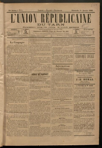 Union républicaine du Tarn (L’), 1 janvier 1893