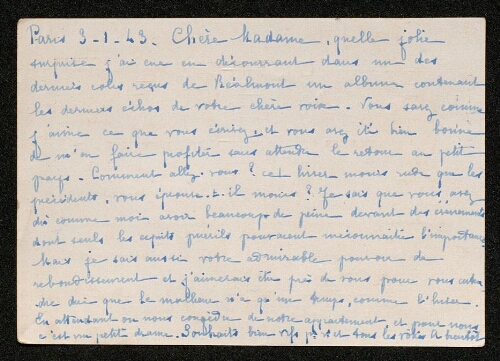 Lettre de G. Labey à Louisa Paulin, le 3 janvier 1943