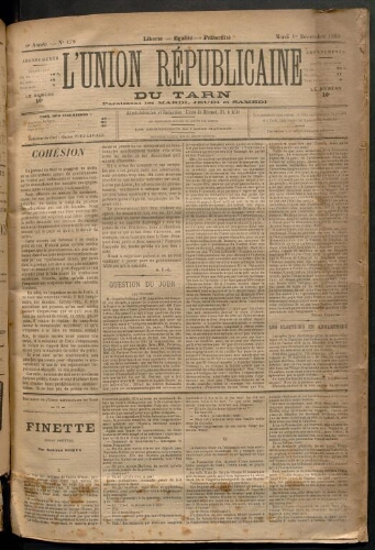Union républicaine du Tarn (L’), 1 décembre 1885