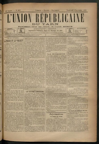 Union républicaine du Tarn (L’), 9 novembre 1894