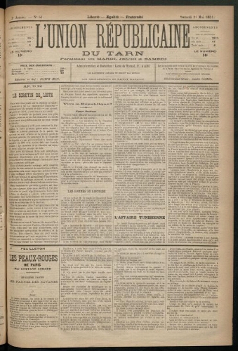 Union républicaine du Tarn (L’), 21 mai 1881