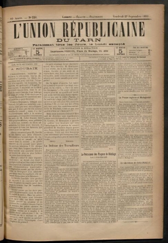 Union républicaine du Tarn (L’), 27 septembre 1895
