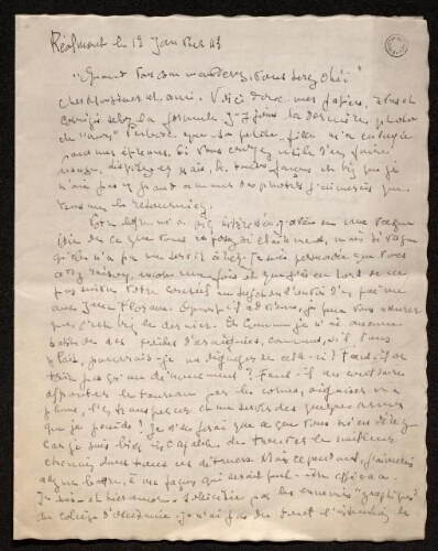 Lettre de Louisa Paulin à Charles Bellet, le 12  Janvier 1943
