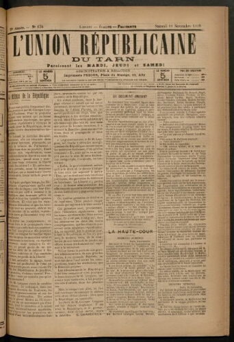 Union républicaine du Tarn (L’), 11 novembre 1899