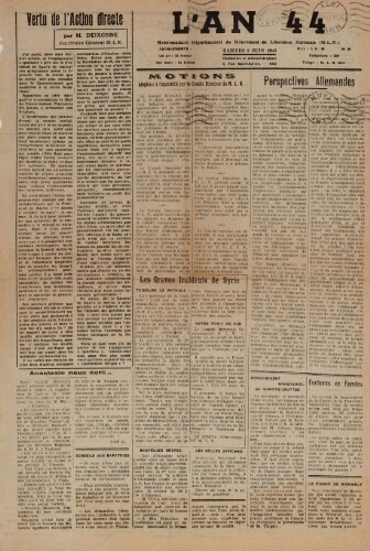 An 44 : organe départemental du mouvement de libération nationale (L'), n°29, 9 juin 1945