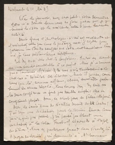 Lettre de Louisa Paulin à René Rouquier, le 14 mai 1939