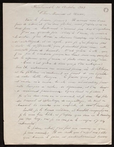 Lettre de Louisa Paulin à Charles Bellet, le 21 octobre 1943