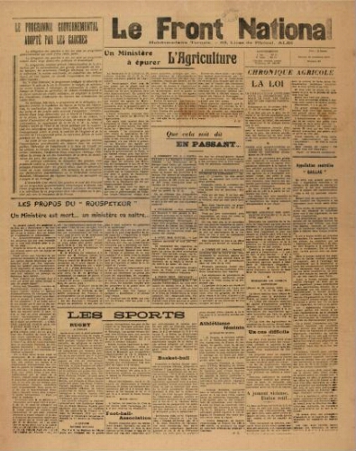 F.N. : hebdomadaire du Front national du Tarn, n°63, 10 novembre 1945