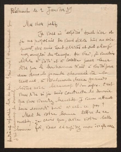 Lettre de Louisa Paulin à René Rouquier, le 2 janvier 1939