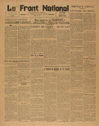 F.N. : hebdomadaire du Front national du Tarn, n°71, 4 janvier 1946