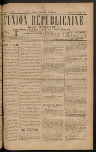 Union républicaine du Tarn (L’), 1 avril 1893