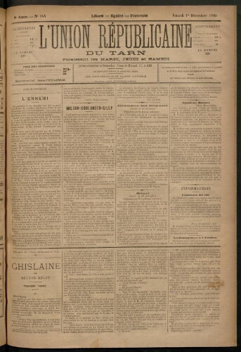 Union républicaine du Tarn (L’), 1 décembre 1888