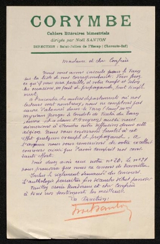 Lettre de Corymbe à Louisa Paulin, 1934