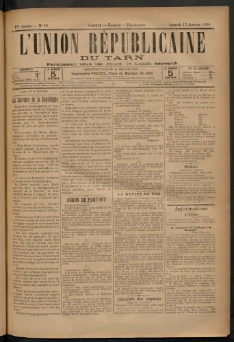 Union républicaine du Tarn (L’), 13 janvier 1894