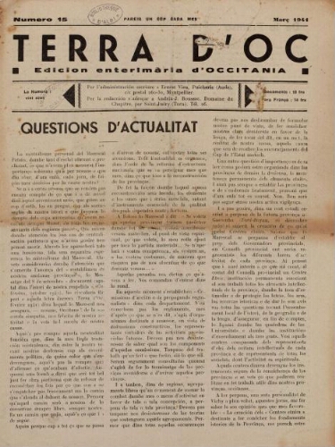Terra d'Oc, n°15, mars 1941