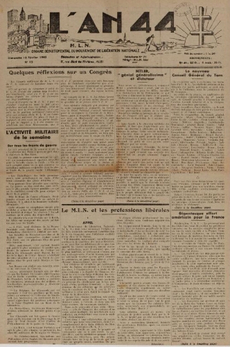 An 44 : organe départemental du mouvement de libération nationale (L'), n°15, 18 février 1945