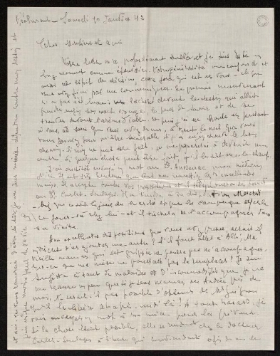 Lettre de Louisa Paulin à Charles Bellet, le 10 janvier 1942