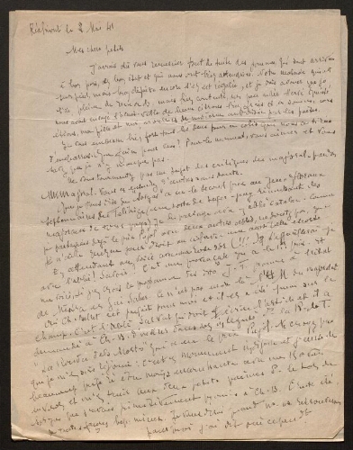 Lettre de Louisa Paulin à René Rouquier, le 2 mai 1941