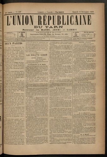 Union républicaine du Tarn (L’), 18 novembre 1899