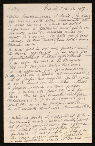 Lettre de Leopoldo Lioy à Louisa Paulin, le 5 janvier 1939