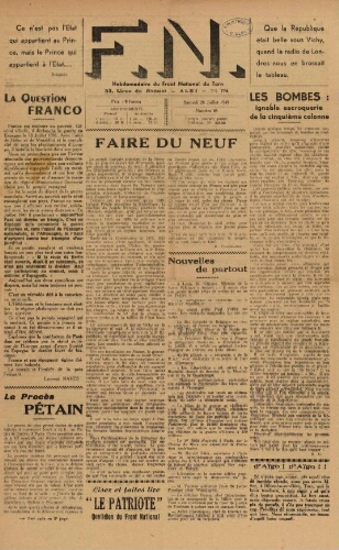 F.N. : hebdomadaire du Front national du Tarn, n°48, 28 juillet 1945