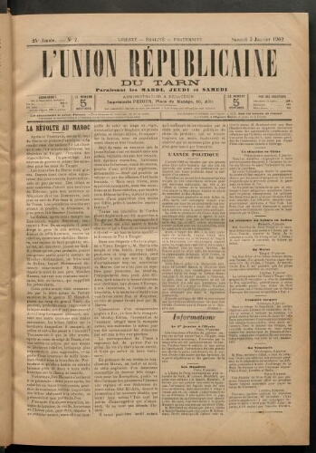 Union républicaine du Tarn (L’), 3 janvier 1903