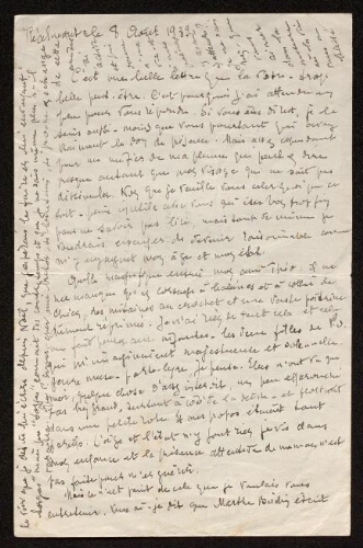 Lettre de Louisa Paulin à Théophile Briant, le 8 août 1939