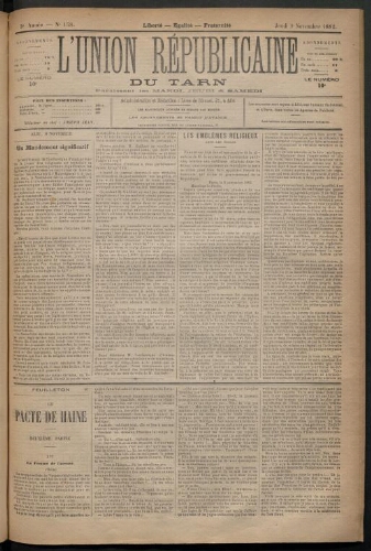 Union républicaine du Tarn (L’), 9 novembre 1882