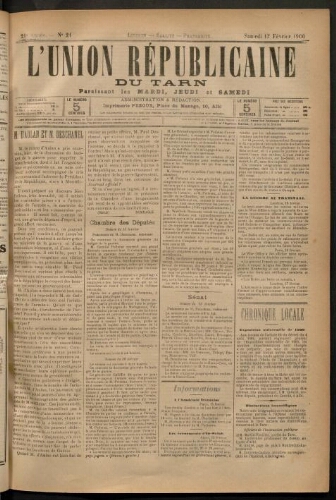 Union républicaine du Tarn (L’), 17 février 1900