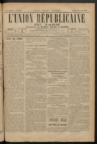 Union républicaine du Tarn (L’), 19 avril 1904