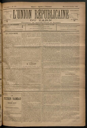 Union républicaine du Tarn (L’), 9 octobre 1889