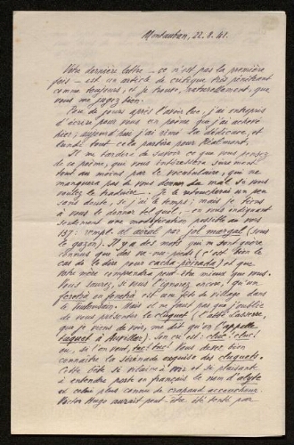 Lettre d'Antonin Perbosc à Louisa Paulin, le 22 août 1941