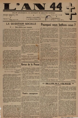 An 44 : organe départemental du mouvement de libération nationale (L'), n°6, 10 décembre 1944