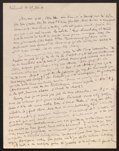 Lettre de Louisa Paulin à René Rouquier, le 29 mai 1941