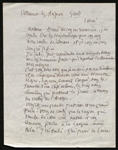 Lettre de Léo Larguier à Louisa Paulin, le 1er mai