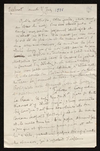 Lettre de Louisa Paulin à Théophile Briant, le 25 juin 1938