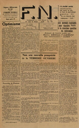F.N. : hebdomadaire du Front national du Tarn, n°58, 6 octobre 1945