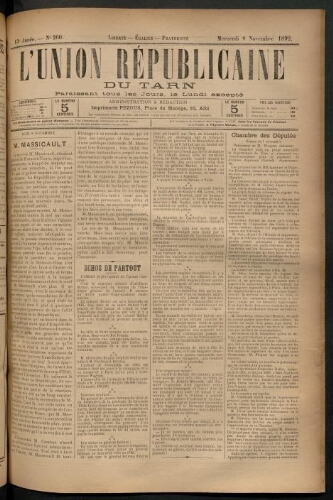Union républicaine du Tarn (L’), 9 novembre 1892