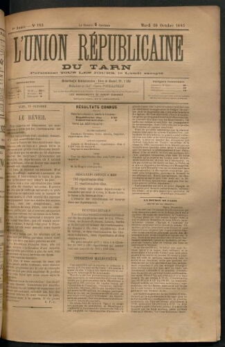 Union républicaine du Tarn (L’), 20 octobre 1885