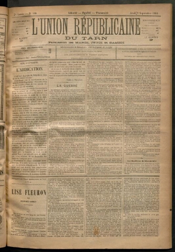 Union républicaine du Tarn (L’), 9 septembre 1886