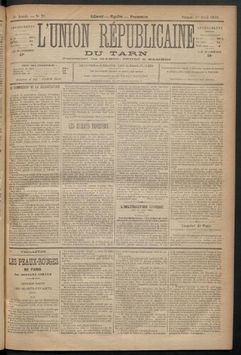Union républicaine du Tarn (L’), 1 avril 1882
