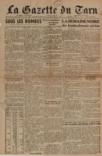 Gazette du Tarn : organe populaire de la défense sociale et des libertés publiques (La), n°2287, 4 juin 1944