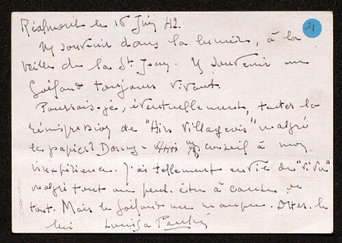 Lettre de Louisa Paulin à Théophile Briant, le 16 juin 1942